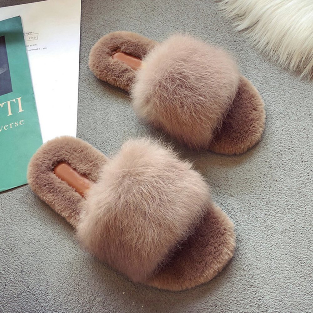 Women's Open-toe Faux-Fur Slippers